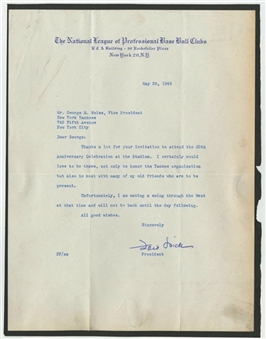 1948 Ford Frick Signed Letter To The New York Yankees Regarding Their Invitation To The Silver Anniversary Ceremonies (PSA/DNA)